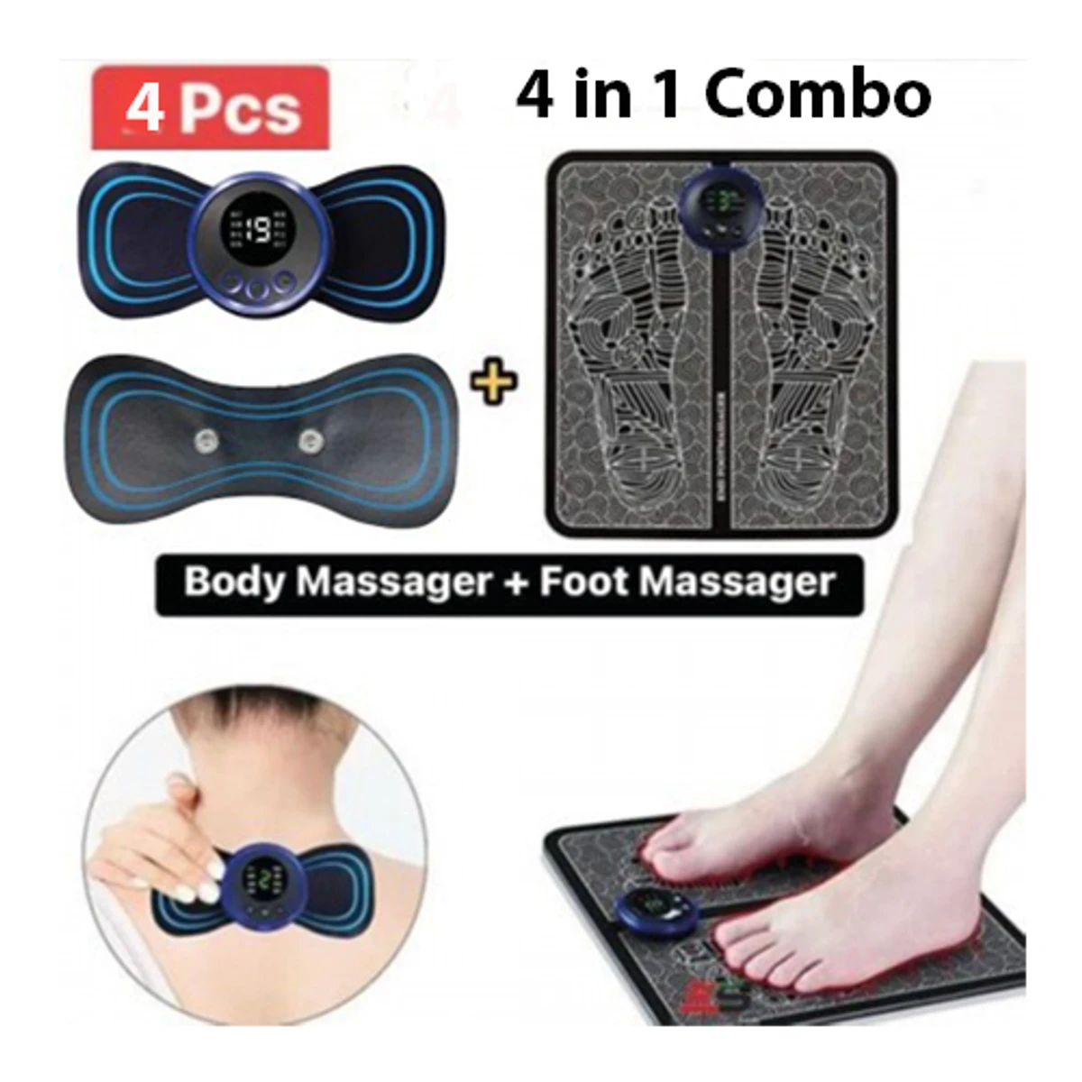 Combo Offer (EMS Foot Massager Mat with 4 pads Smart Pocket Body Massager)
