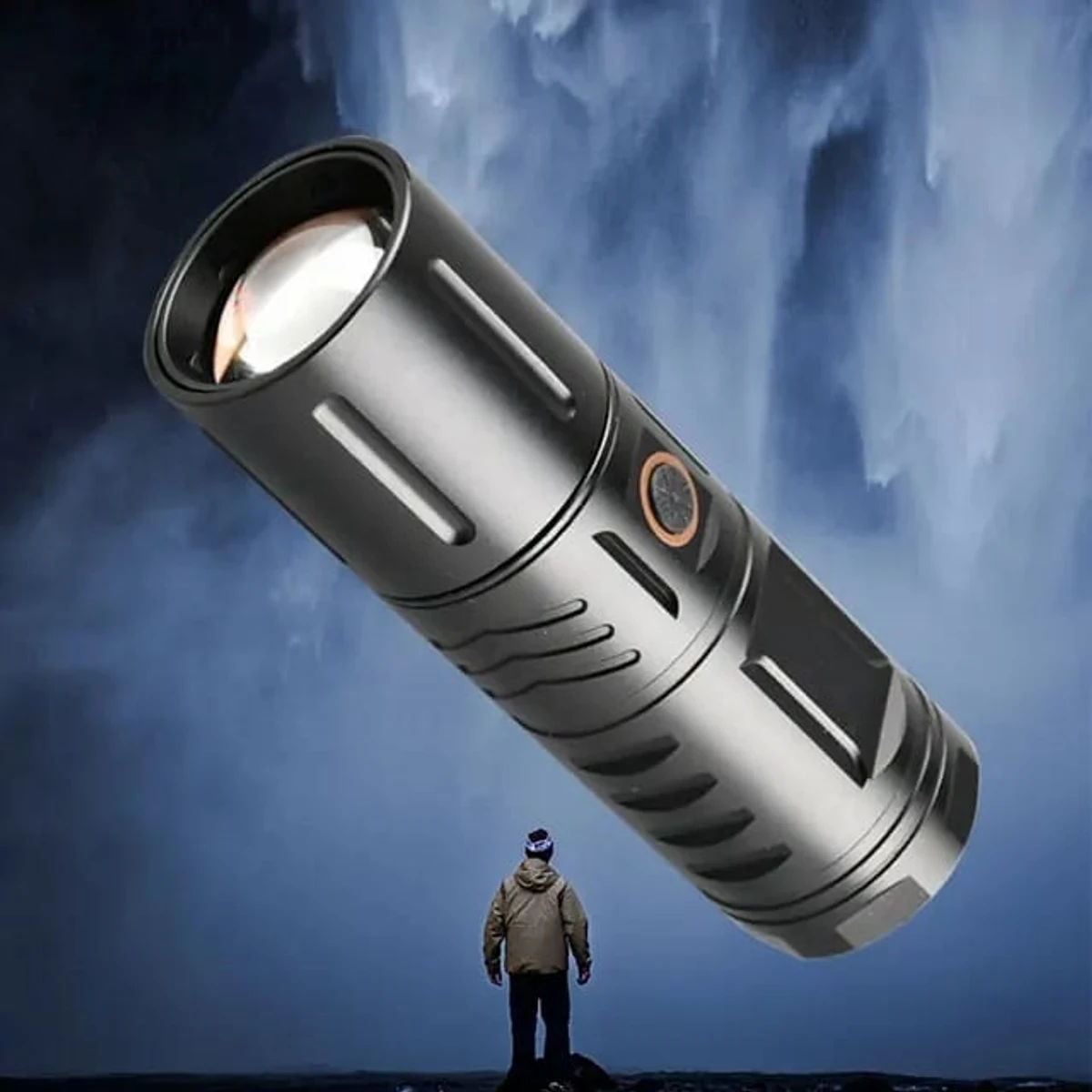 RECHARGEABLE LED ZOOM TORCH LIGHT, WATERPROOF STRONG LED FLASHLIGHT WITH POWER BANK