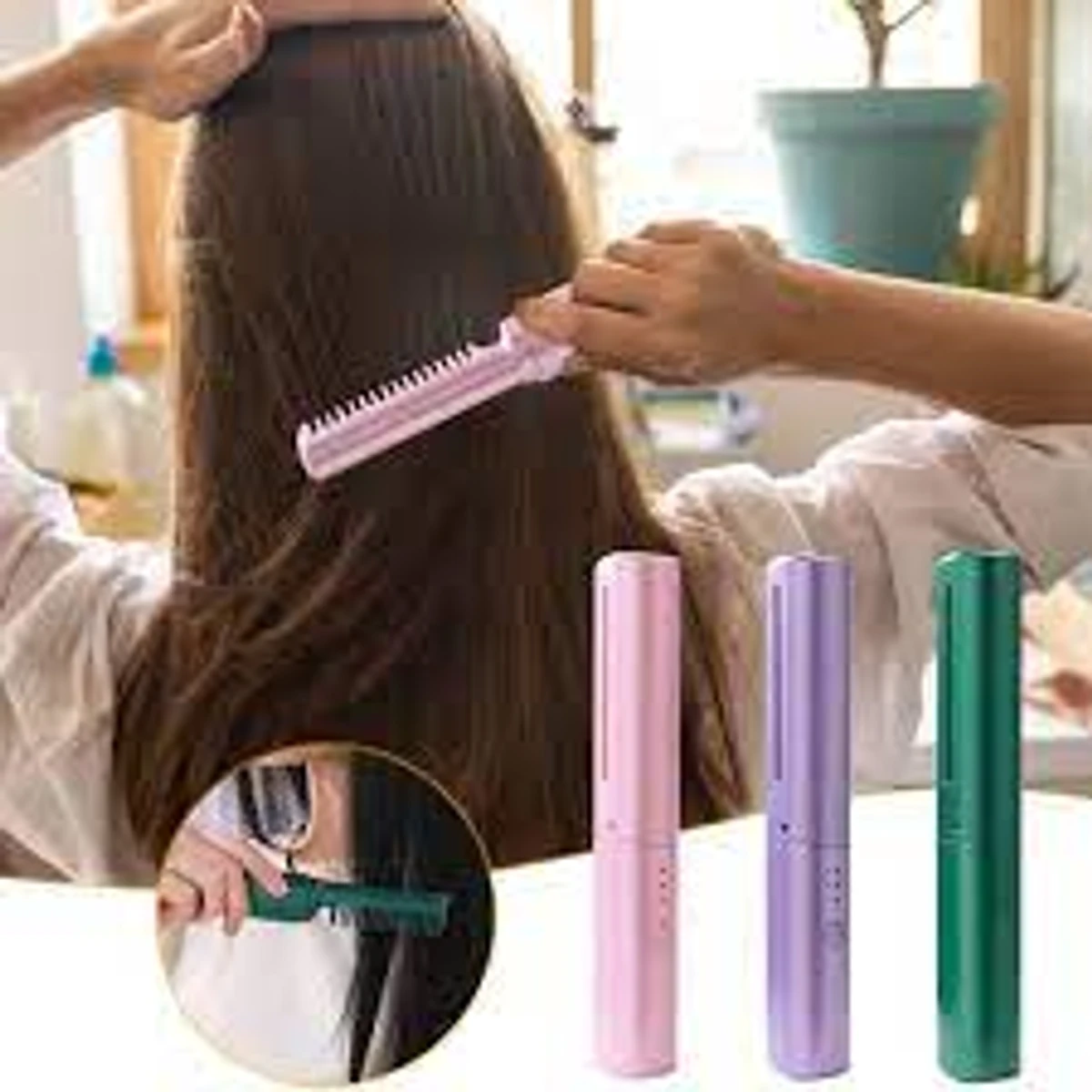 2-in-1 Mini Portable Wireless Straight Hair Comb for Curly & Beard