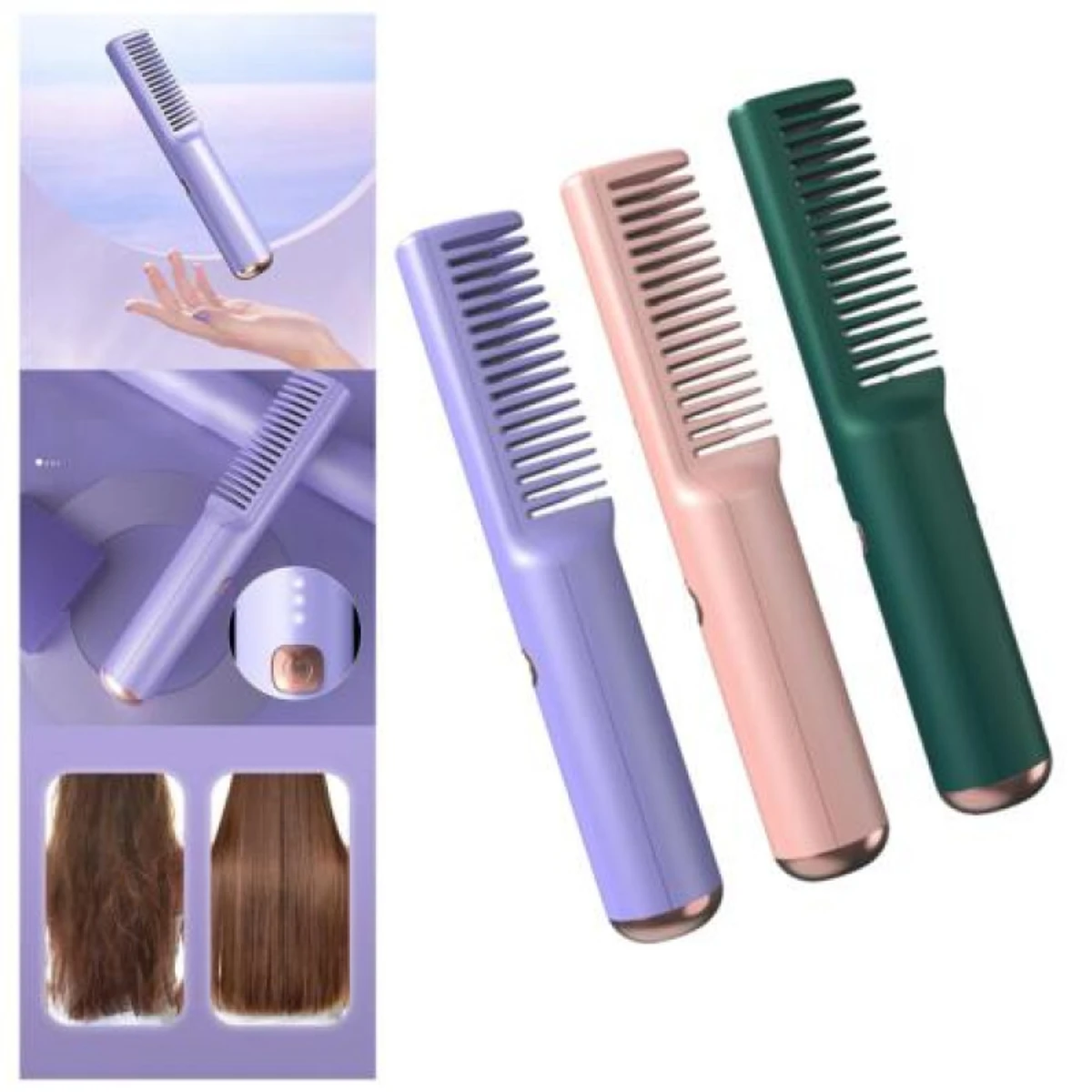 2-in-1 Mini Portable Wireless Straight Hair Comb for Curly & Beard