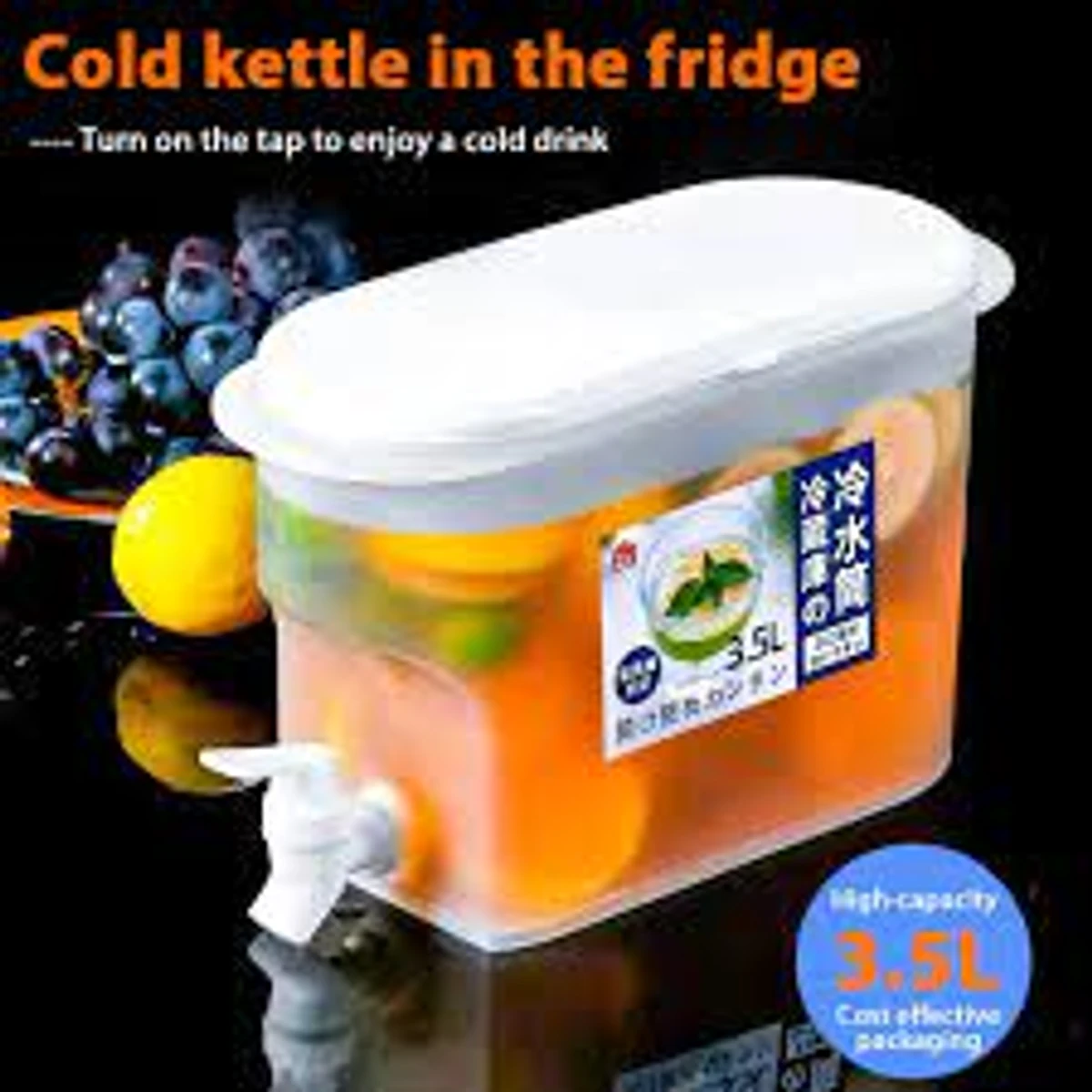Drink Dispenser for Fridge, Plastic Water Jug Fruit Teapot Lemonade Bucket Drink Container for Fridge, 3.5L/1 Gallon